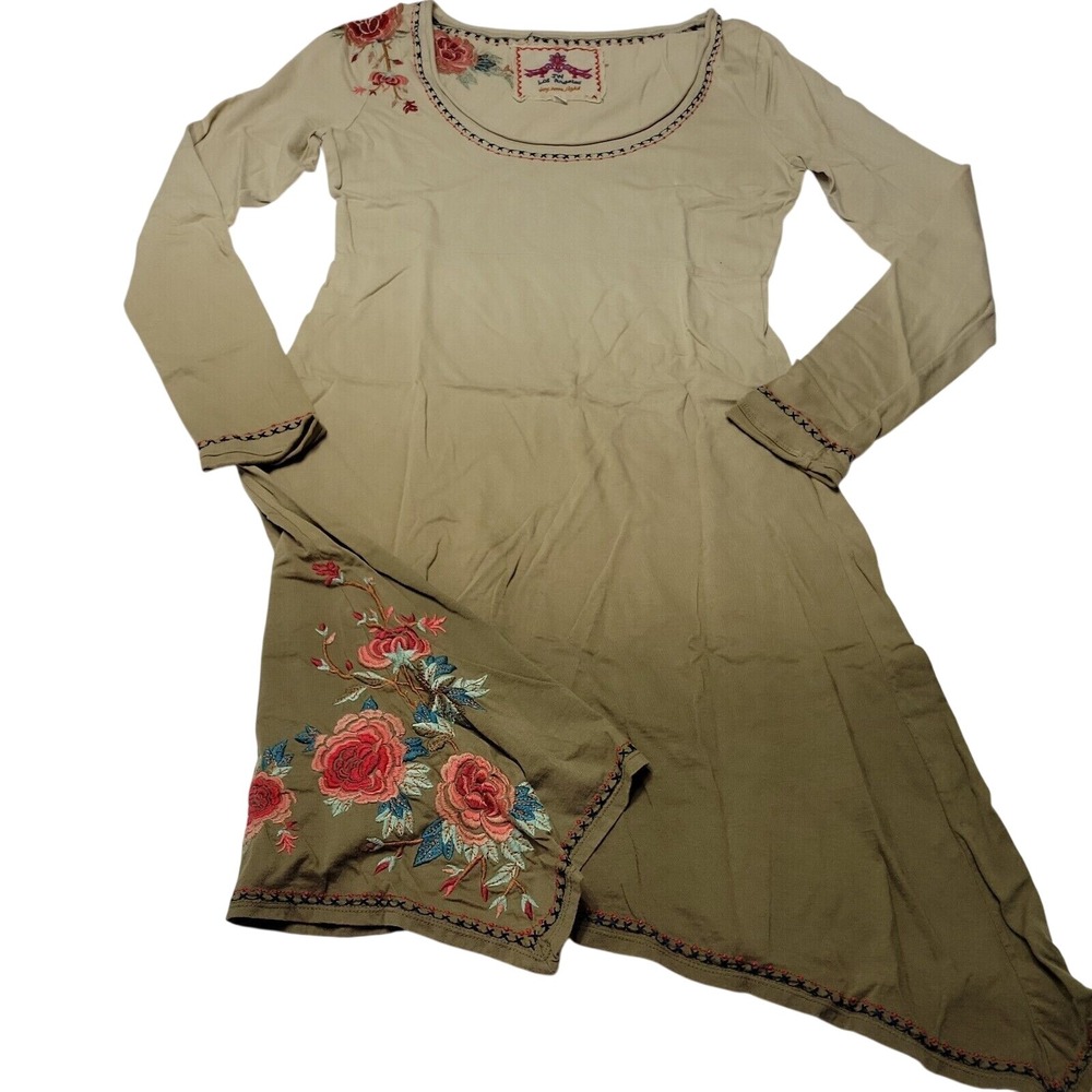JW‎ Los Angeles Womens S Dress Green Embroidered Scoop Neck Long Sleeve Pullover
